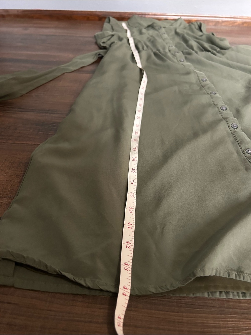 Sz L Banana Republic Sleeveless Olive Midi Shirt Dress button down w/ Waist Tie - Picture 10 of 10